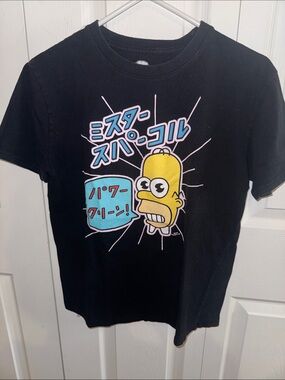 Black Graphic Short Sleeve Tee with Yellow Character